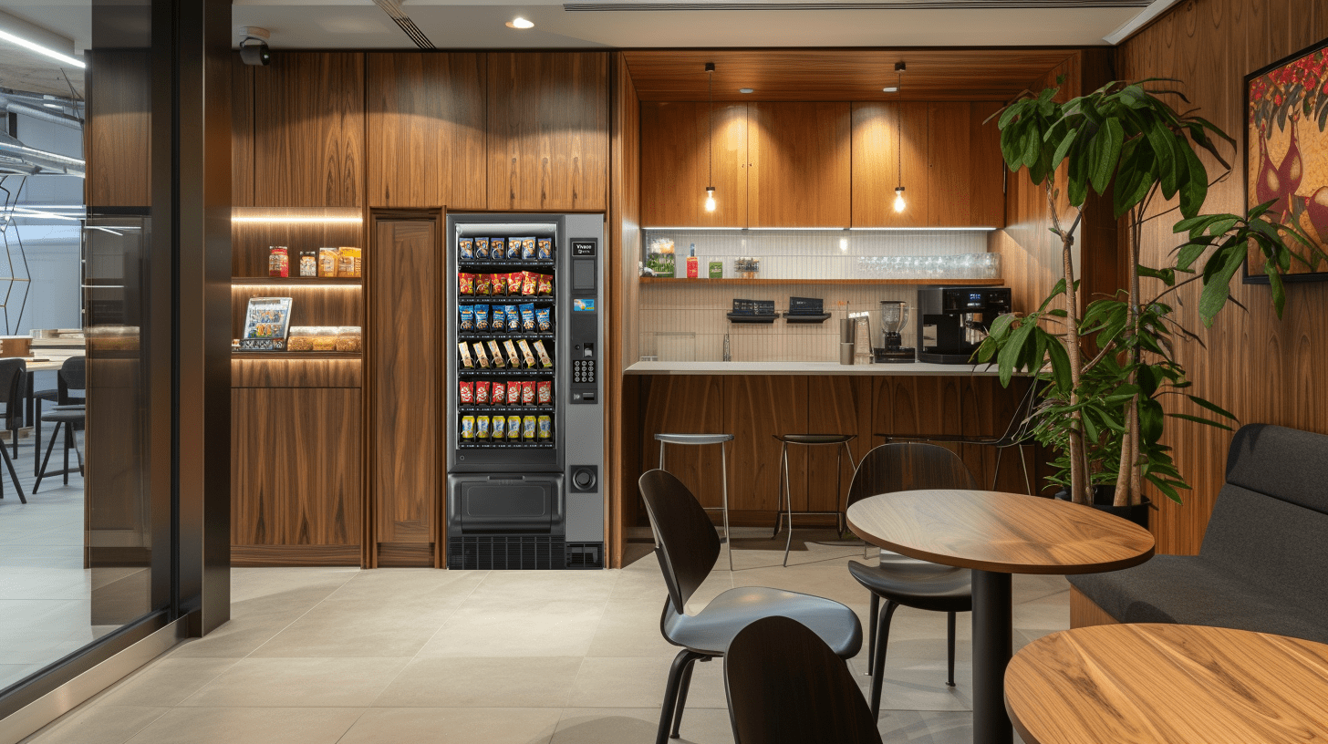 Snack vending machines featuring a Necta Vivace in an office